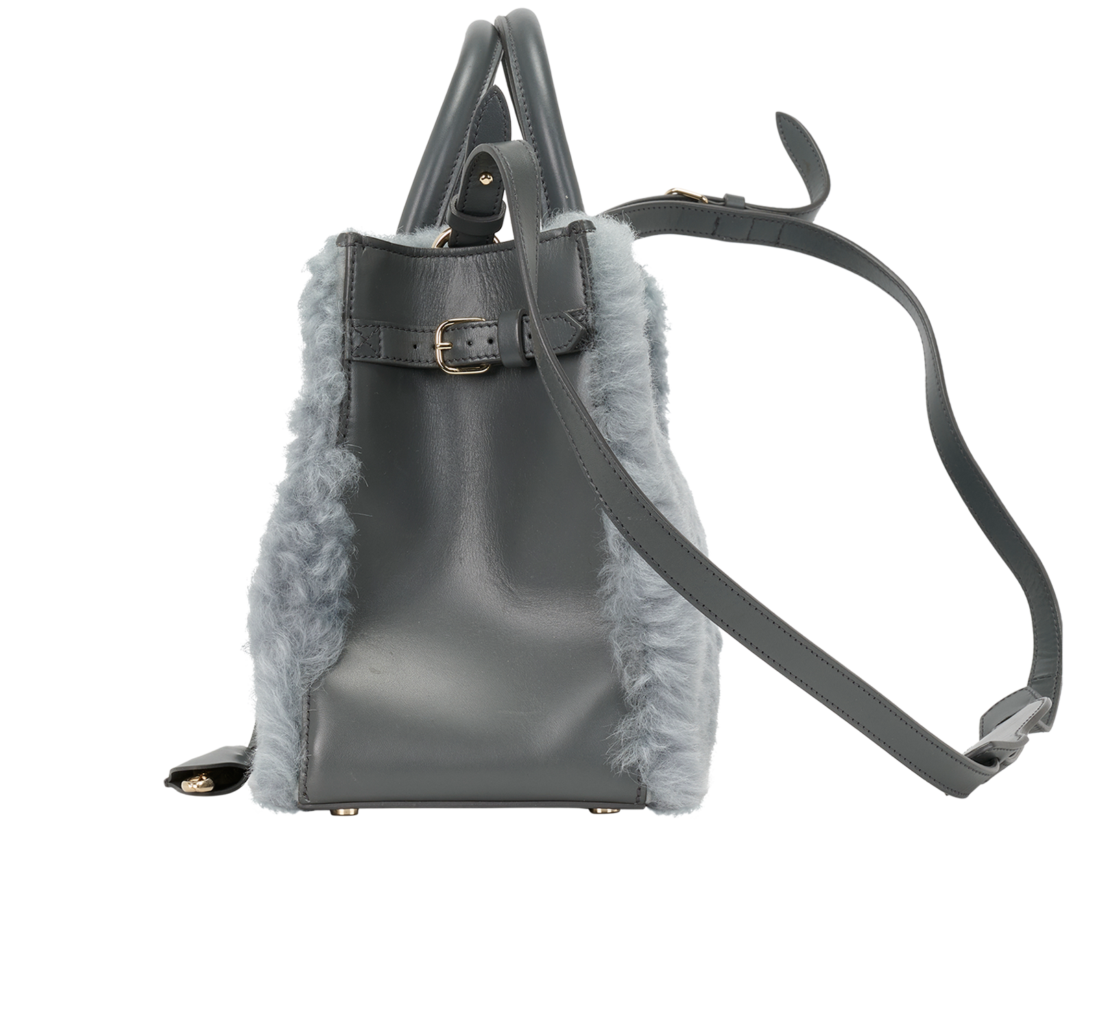 Shearling Tote, &pound;320, Handbags, Grey, Leather/Shearling, Bottom view
